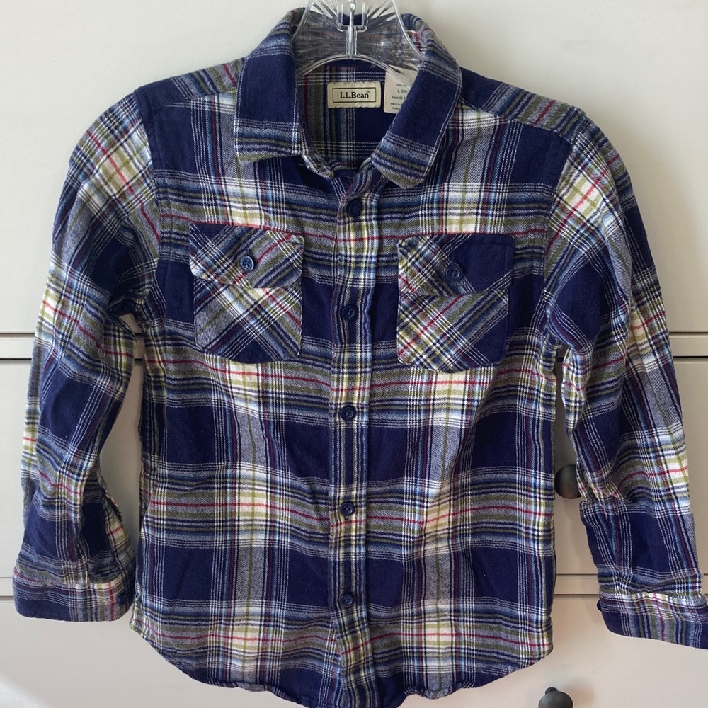 L.L. Bean Kids Navy and White Plaid Button Down Shirt